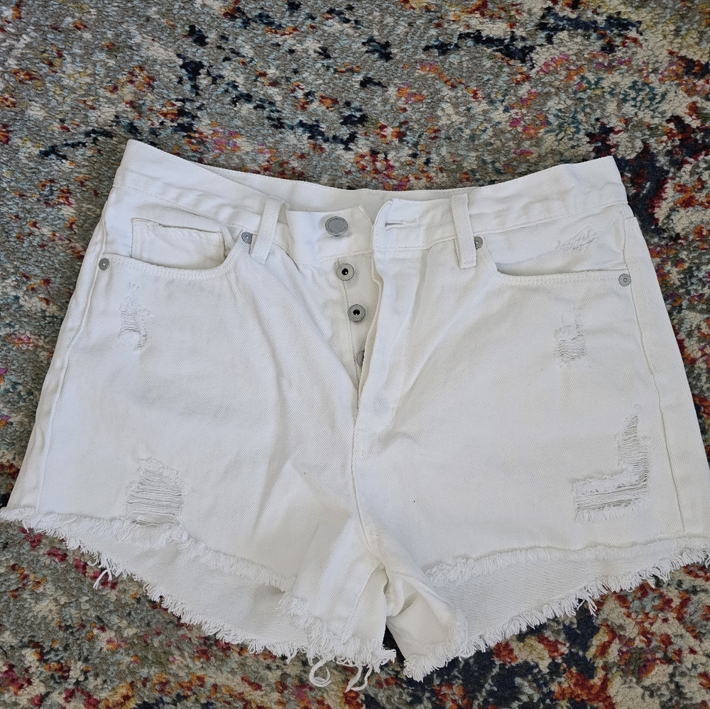 Women's White Distressed Denim Shorts
